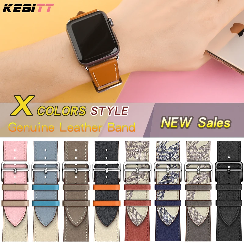 

kebitt genuine leather men women band For apple watch series 5 4 3 2 1 iwatch strap 38 40MM 42 44mm belt single tour bands