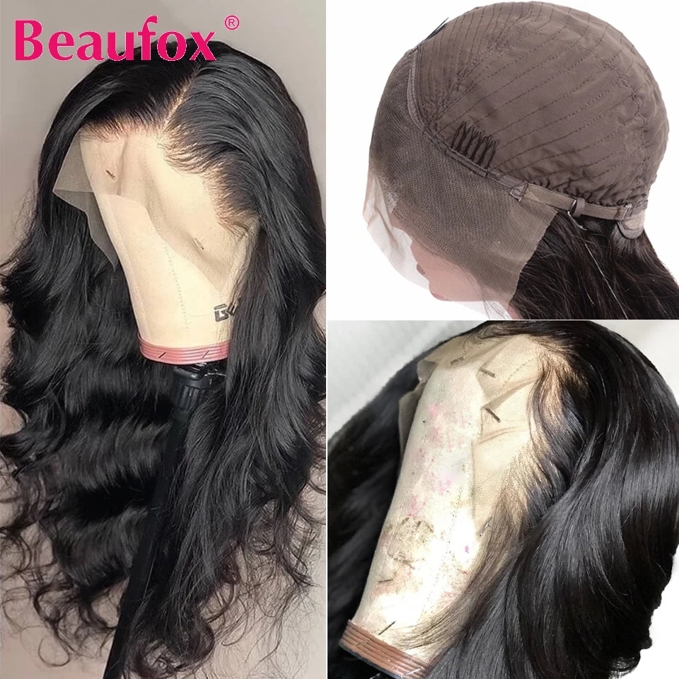 Beaufox 13x4 человеческие волосы на кружеве парики для черных женщин малазийские волнистые человеческие волосы парики предварительно сорванные с волосами младенца Remy