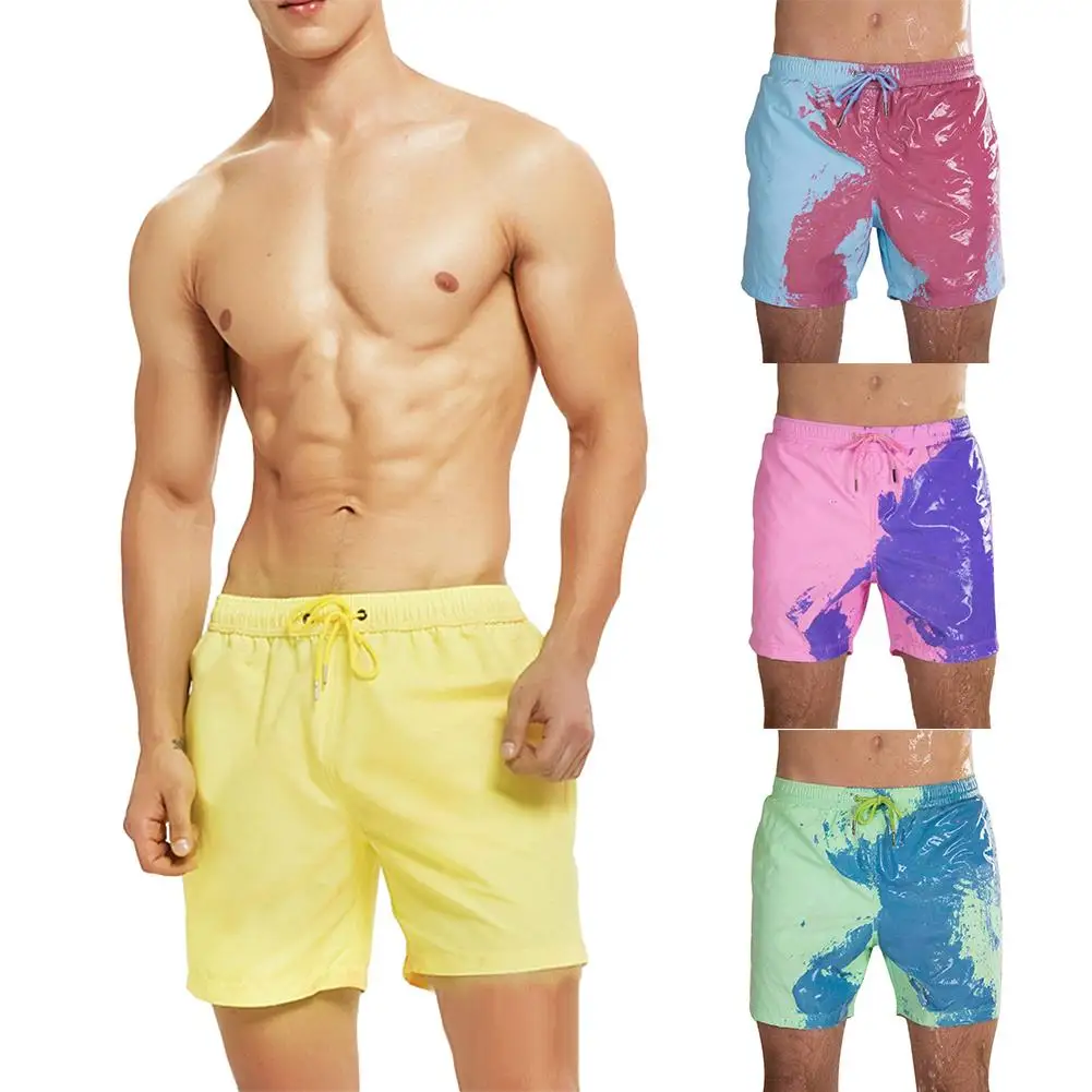 

New Color-changing Beach Shorts Men Quick Dry Swimwear Beach Pants Warm Color Discoloration Shorts Swimming Surfing Board Shorts