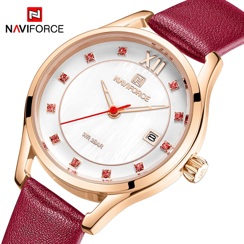 NAVIFORCE женские часы модные роскошные стразы Красные кварцевые часы водонепроницаемые повседневные часы женские наручные часы Relogio Femino