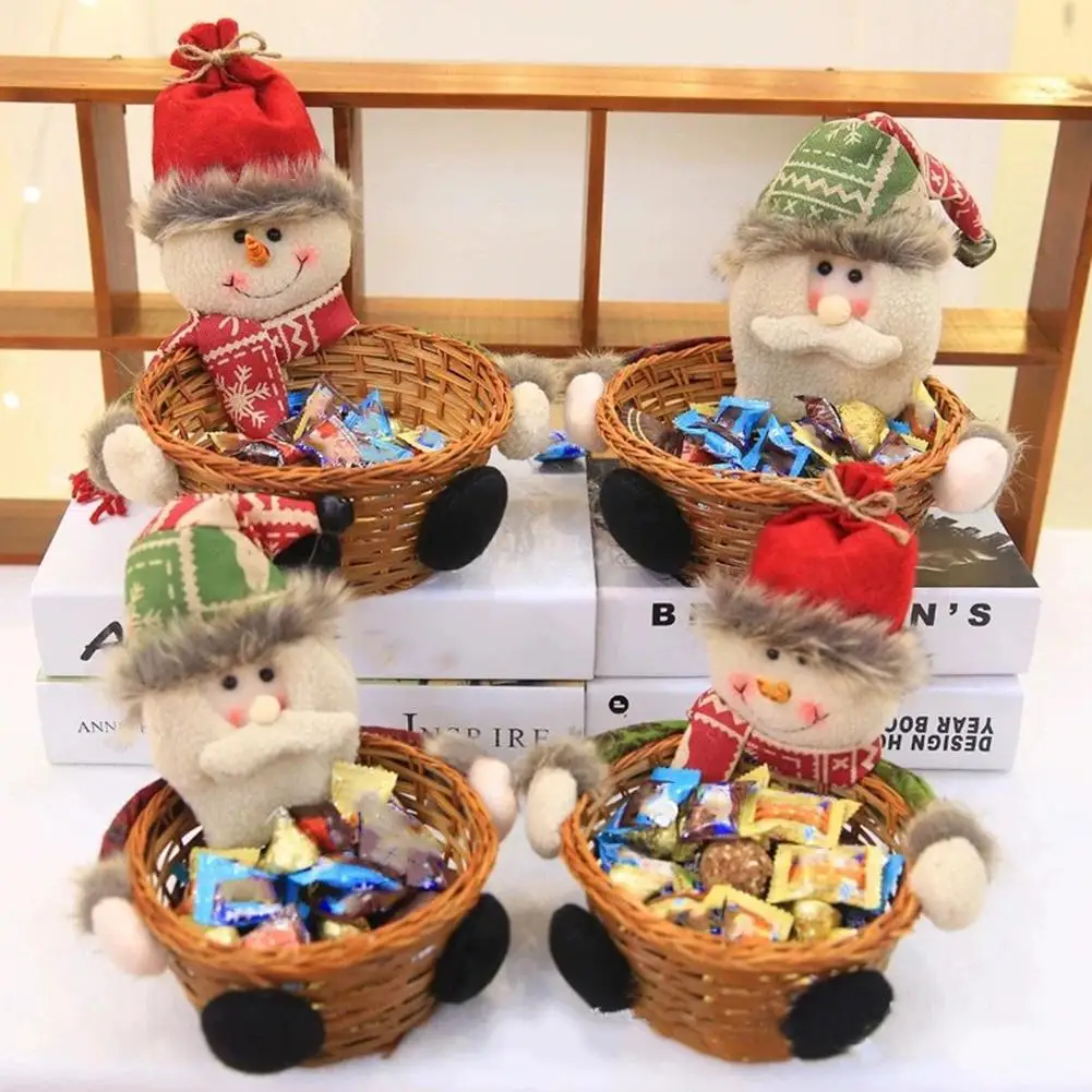 Рождественская коробка для конфет Санта Снеговик Олень прочная корзина для хранения фруктов из ротанга рождественские украшения для дома Подарочный Органайзер