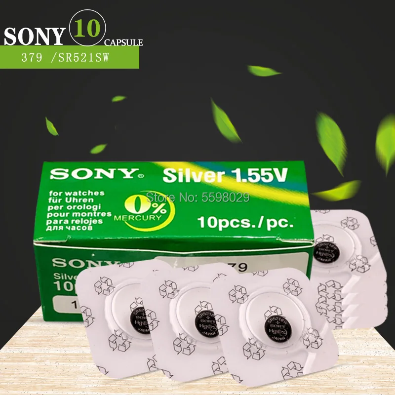 Батарейки кнопочные SONY 1 55 в AG0 LR69 LR521 379A SR521SW D379 10 шт.|Часовые батарейки| |