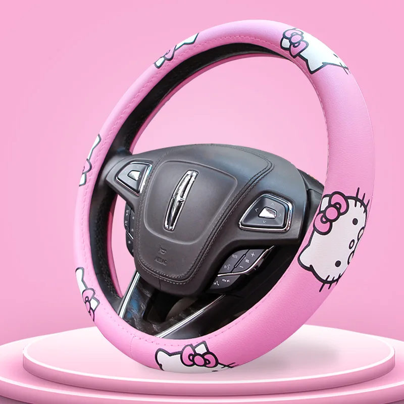 Аксессуары для автомобиля hello kitty Cat, чехол на руль, супер волоконная кожа, мультяшная милая девочка, украшение салона автомобиля, розовый цвет