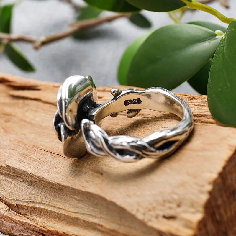 V. YA, ретро, черный тайский серебряный цветок розы, кольца для женщин, 925 пробы, серебряное кольцо на палец, S925, черная роза, вечерние кольца в стиле панк