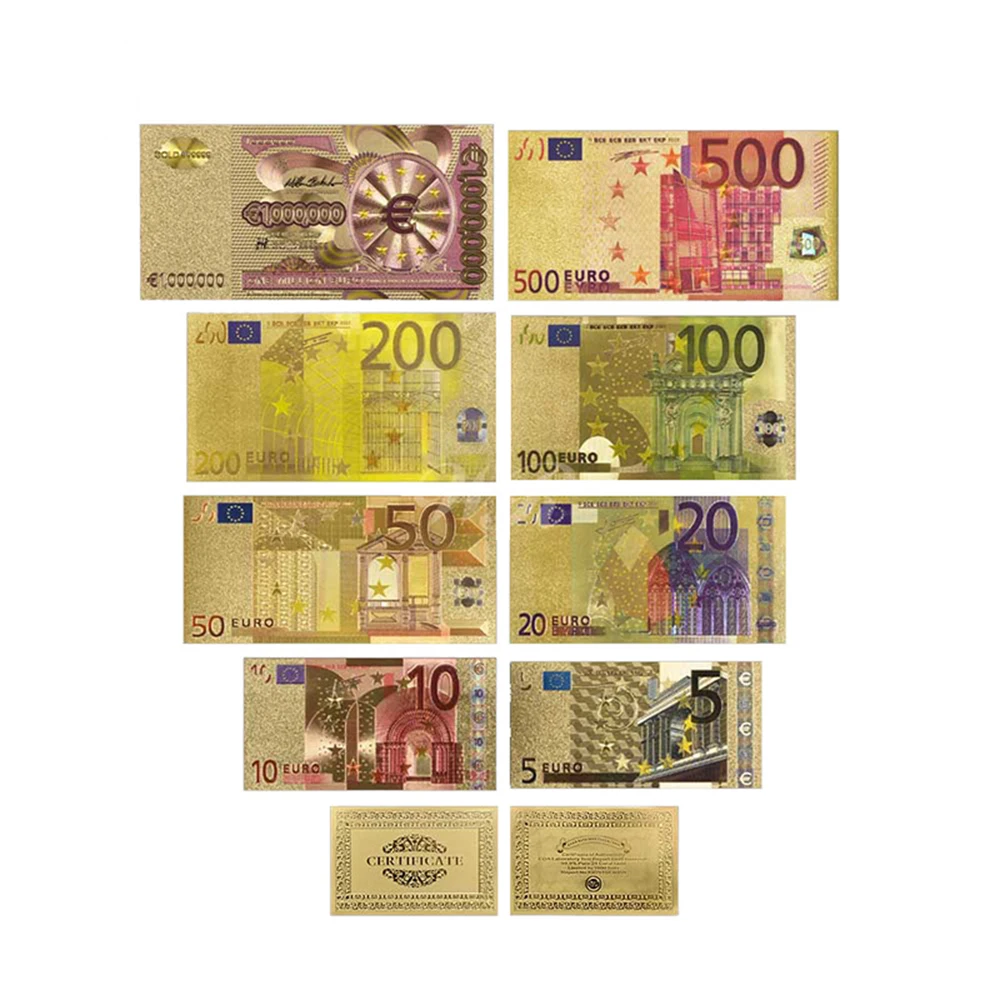 CumpÄƒrÄƒ Produse Decorative Pentru CasÄƒ Set Of Metal Color Gold Plated Euro Banknotes 8 Pcs 5 10 20 50 100 200 500 Euro One Million Gold Banknote