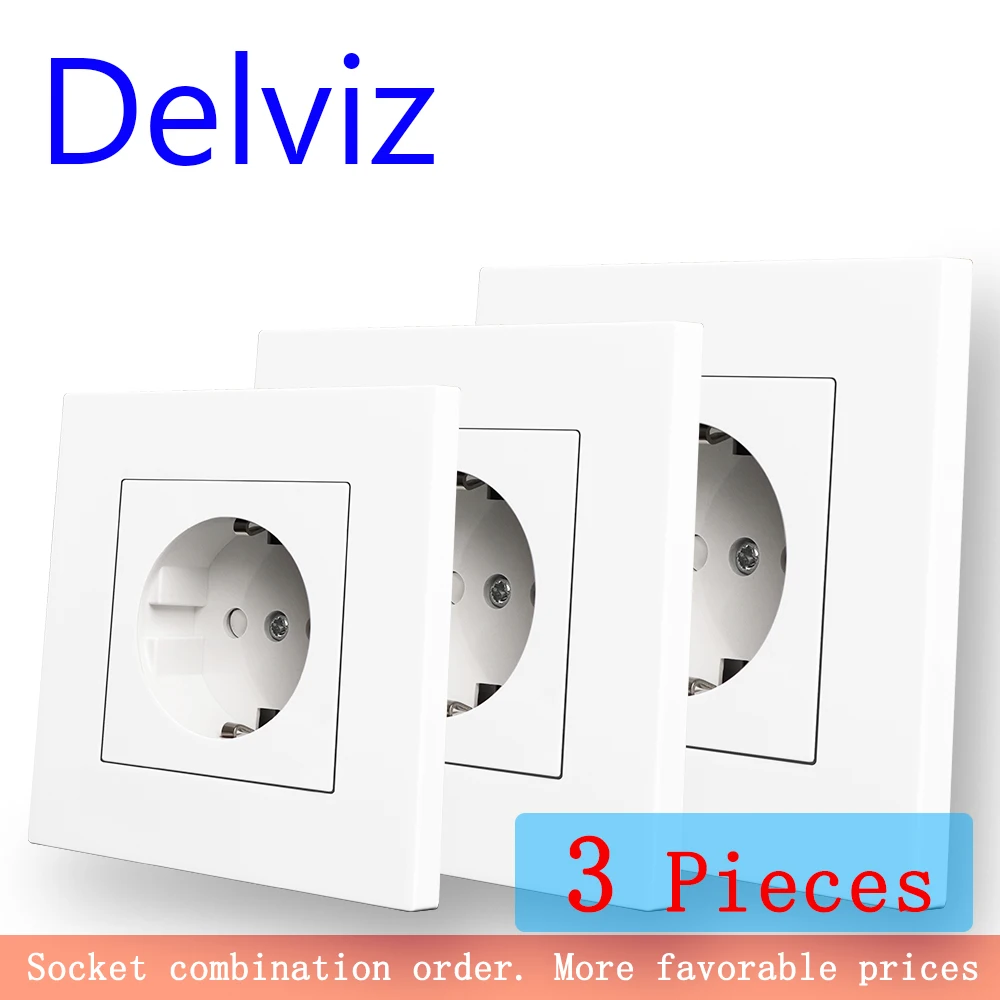 Delviz EU Standard Socket, Household Embedded jack,86mm*86mm,High quality PC material, AC 110V-250V, White 16A Wall Power Outlet