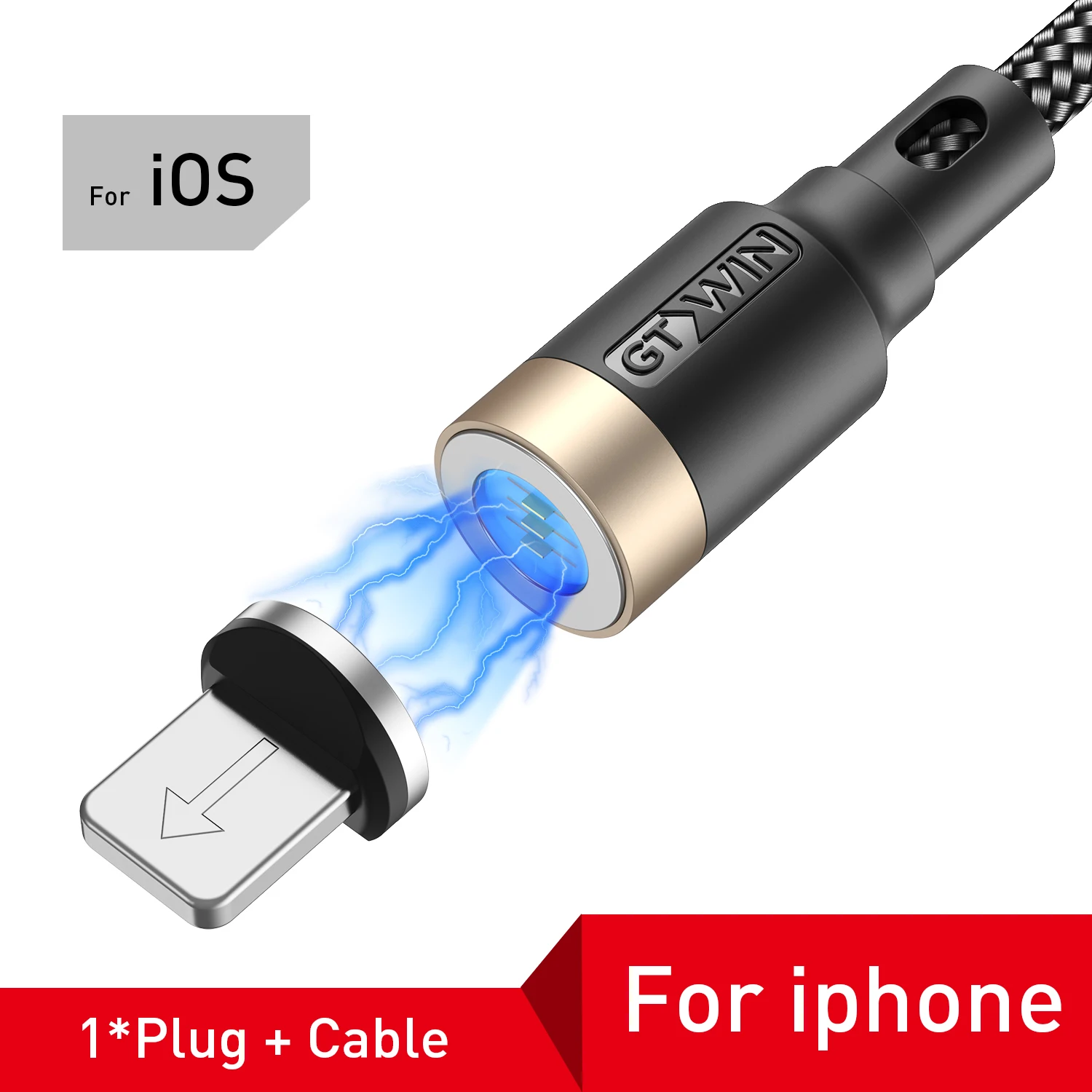 GTWIN Магнитный Micro usb type-C кабель для iPhone Xiaomi Android мобильный телефон Быстрая зарядка USB кабель магнит зарядное устройство провод шнур 3A - Цвет: For iPhone Gold