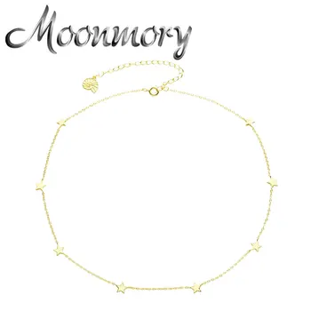 

Moonmory 925 Sterling Silver Classic Star Short Chain Necklace For Women Female Party Simple Gold Pendant Choker Jewelry Collar