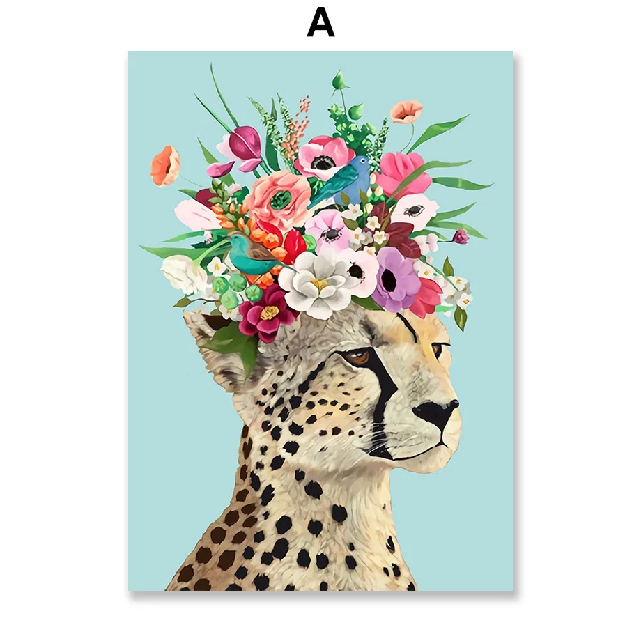 Colorful-Leopard-Giraffe-Lion-Fox-Flower-Crown-Wall-Art-Canvas-Painting-Nordic-Posters-And-Prints-Wall (3)