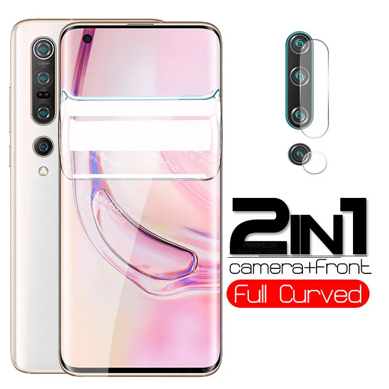 

2 in 1 camera lens Hydrogel soft Film For xiaomi mi 10 pro note 10 xiomi mi 9t 9 se a3 a2 lite armor screen protector not Glass