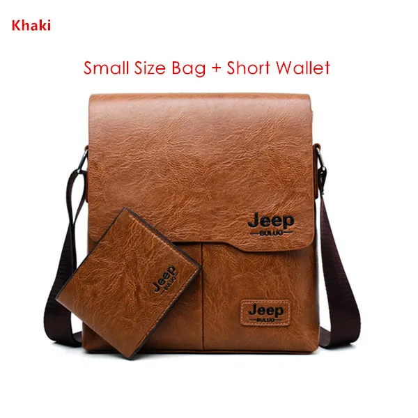 JEEP BULUO Man's Bag 2PC/Set Men Leather Messenger Shoulder Bags Business Crossbody Casual Bags Famous Brand Male Drop Shipping Khaki 1505-1-W002