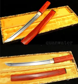

DAMASCUS FOLDED STEEL RED ROSE WOOD JAPANESE SWORD TANTO