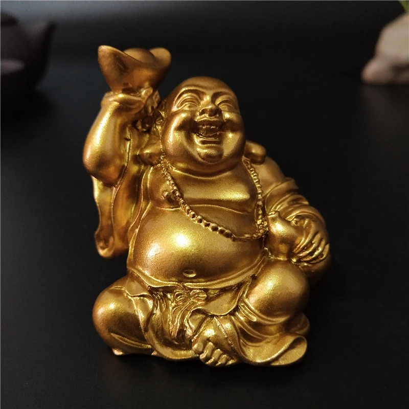 J.Mmiyi Feng Shui Estatua Adornos Buda Riéndose Dios De La Riqueza Maitreya Escultura Hogar Oficina Decoración Regalo Atrayendo Riqueza Y Buena Suerte,Marrón 