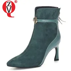 ZVQ/ботильоны из натуральной кожи; модная Офисная Женская обувь на высоком каблуке с острым носком; коллекция 2019 года; зимние брендовые