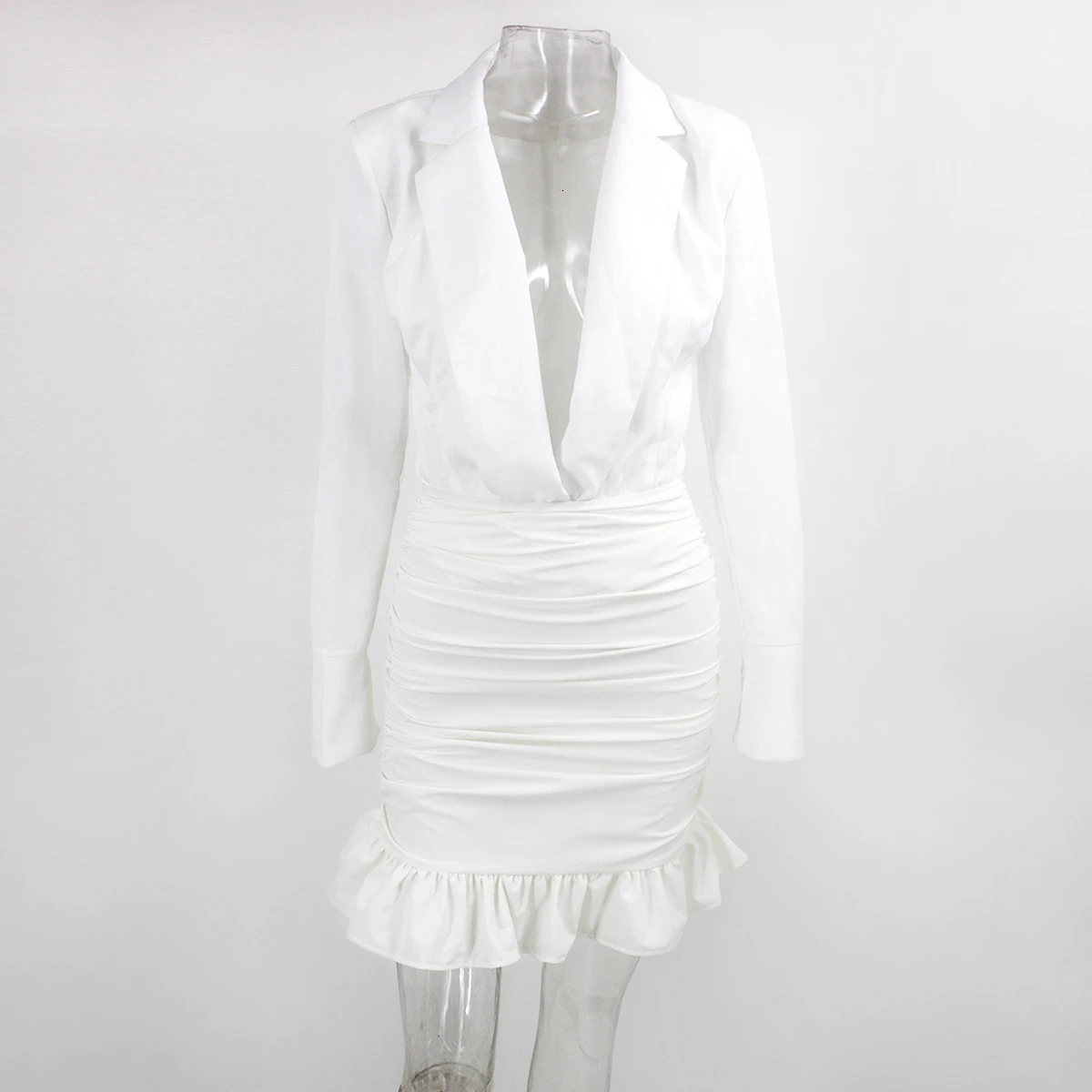 Justchicc белые сексуальные вечерние женские платья с глубоким v-образным вырезом клубное мини-платье с оборками элегантное платье Лето Осень Мода Vestidos