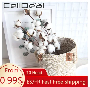 

CellDeal 10Head Natural Dried Cotton Flower Artificial Plants Floral Branch Wedding Party Decor Artificial Cotton Home Decor