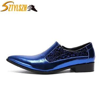

Fashion Genuine Leather Wedding Shoes Mens Pointed Toe Glossy finish Casual Dress Shoes Luxury Brand Business Suit Oxford Shoes