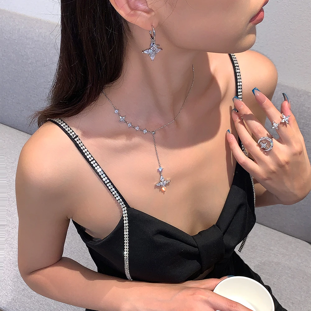 Diseño Original de de cometa, empalme, estrella, awn, modelado, collar de lujo, pendientes, anillo para mujer|Collares colgantes| - AliExpress