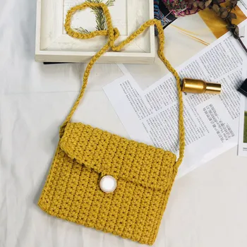 

Women's Sling Cotton Woven Bag 2020 New Style Women's Bag Simple and Versatile One-Shoulder Retro Korean Style Square Sling Bag