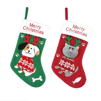 

Christmas Decorative Sockings Fashion Cartoon Dog Cat Stocking Candy Bag Christmas Decorations for Home Office