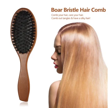

Natural Boar Bristle Hair Brush Comb Oval Anti-static Paddle Hair Extension Brush Scalp Massage Beech Wooden Handle Styling Tool