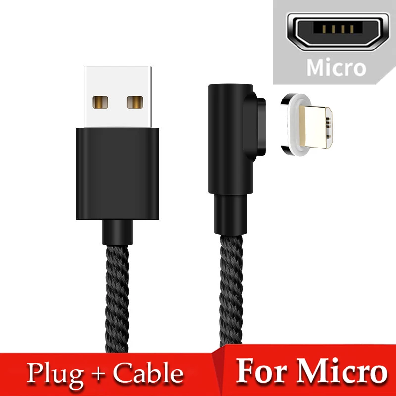 Магнитный Micro USB кабель 8 Pin USB C адаптер быстрой зарядки для iPhone Xiaomi huawei зарядное устройство Магнит Быстрой зарядки usb type C шнур - Цвет: Black For Micro