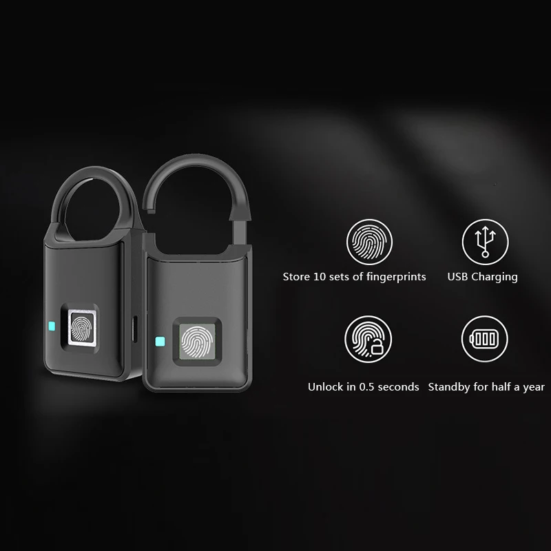 

Smart Fingerprint Padlock USB Charging Anti-Theft Quick Fingerprint Lock Security for Luggage ING-SHIPPING