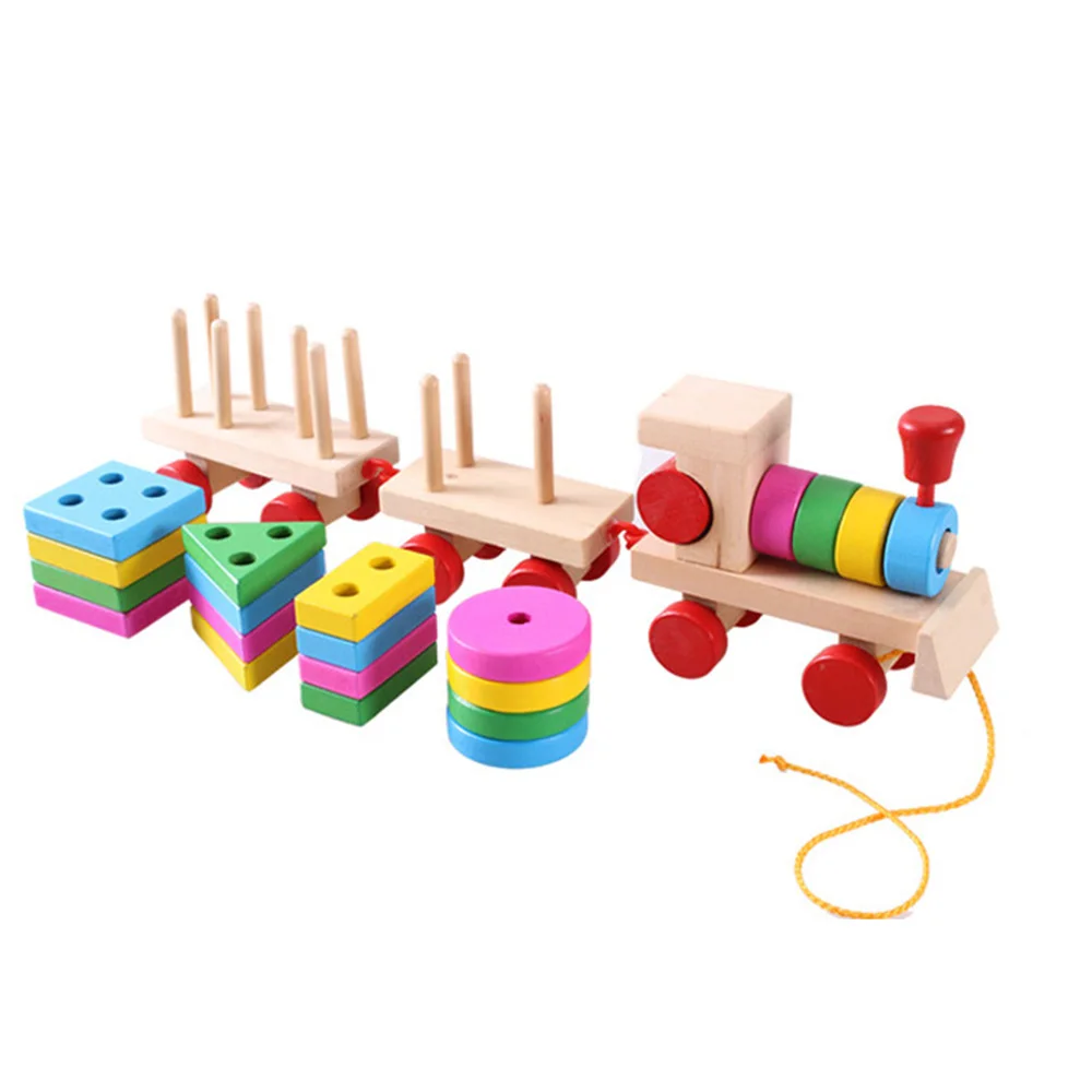 Игрушки Монтессори Обучающие деревянные игрушки для детей раннего обучения геометрические формы поезд наборы три трактора каретки игры