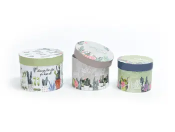 

3 Piece Box Set, Italian Design, Cactus Pattern, Round Cover Model