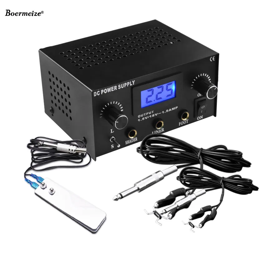 

Tattoo Dual Digital Tattoo Power Supply With Foot Pedal And 2 Clip Cords Black Color