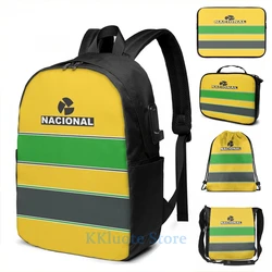 Funny Graphic print Ayrton Senna helmet. USB Charge Backpack men School bags Women bag Travel laptop bag