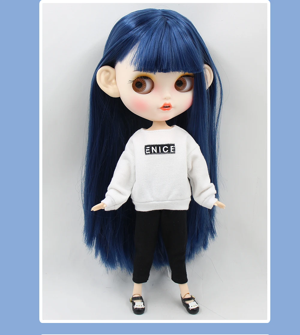 Grace - Premium Custom Neo Blythe Boneca com cabelo azul, pele branca e rosto sorridente fosco 3