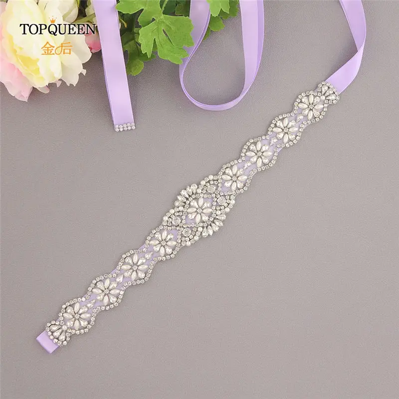 lavender TOPQUEEN S161 жемчуг свадебный пояс Лента Свадебная со стразами Серебристые Стразы Атлас алмаз свадебный пояс для свадебного платья Пояс - Цвет: lavender