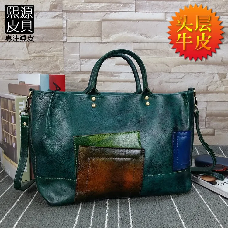 

2018 New Style Origional Hand-rub Color Retro WOMEN'S Leather Bags Retro Full-grain Leather Patch Shoulder Bag Handbag