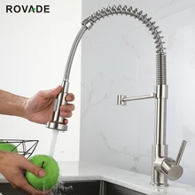 ROVADE Kitchen Faucet Deck Mounted Mixer Tap 360 Degree Swivel Spring Single Handle Sink Hot and Cold Water Mixer Tap Crane