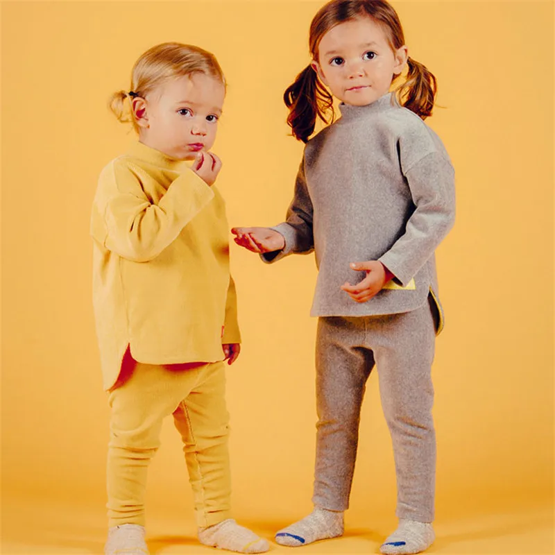 Bebe De Pi*/Детские зимние пижамные комплекты брендовая модная повседневная одежда для маленьких мальчиков и девочек верхняя одежда для малышей, комплекты однотонной одежды