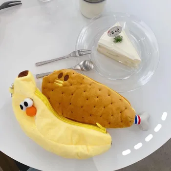 

1 Pcs Creative Ins Drumsticks Banana Pencil Case Plush Large Capacity Pencil Bags Coin Purse for Kids Children School Stationery