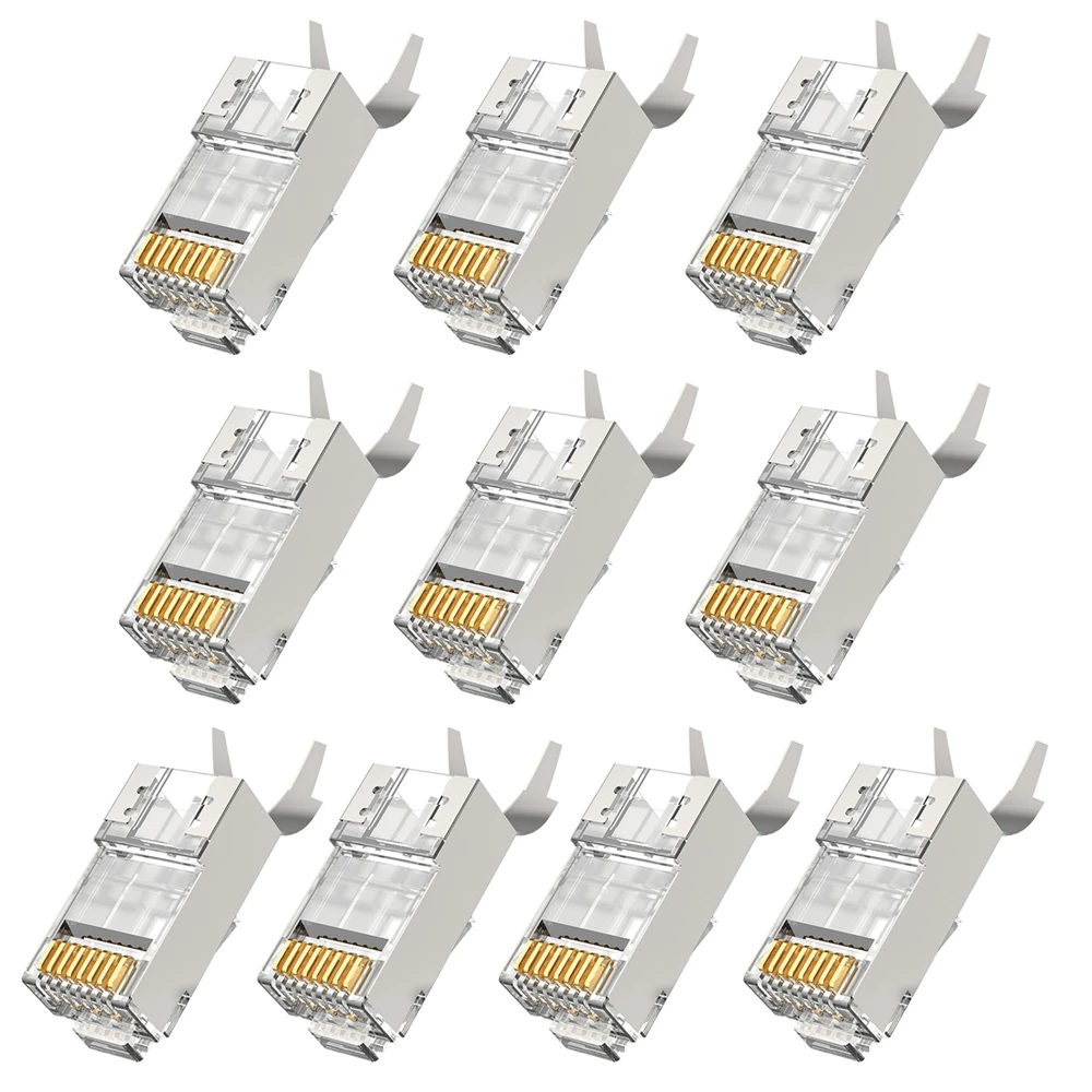 cable toner and probe 10PCS Cat7 RJ45 Connector Cat7 STP 8P8C Modular Ethernet Cable Head Plug Gold-plated for Network RJ45 Crimper Connectors network repair kit