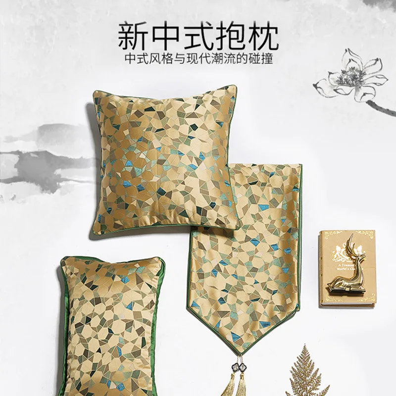 

Geometric Colorful Grid Cushion Cover New Chinese Style High-grade Waist Pillowcase Sofa Chair Car Decoration Pillow Cover