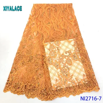 

Golden African Lace Fabrics Organza lace fabric 2019 High Quality Nigerian French Tulle Lace with Net Lace Fabric YANI2716-7