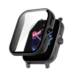 Premium Tempered Glass Smartwatch Protective Cover and Bumper Case - Amazfit GTS4mini (Black)