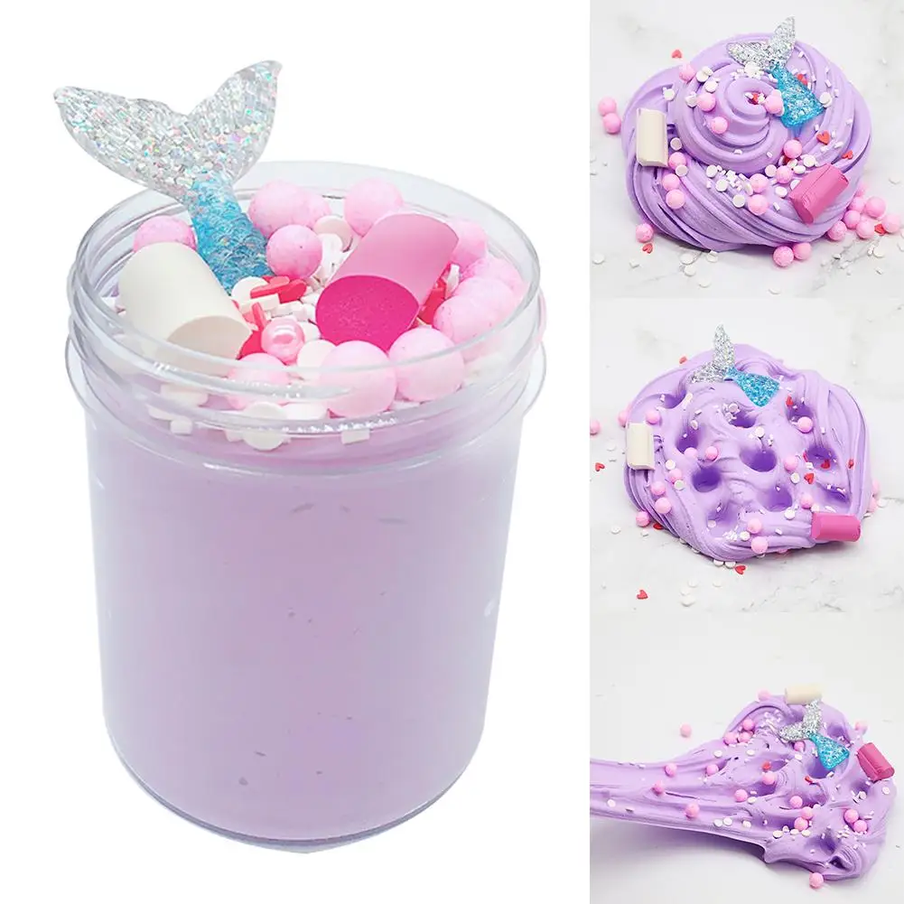 

120ML Kids Slime Toy Crystal Slime Putty Mermaid Fairy Clay Soft Reliever Toy Mermaid Tail Decor Kids' Gift
