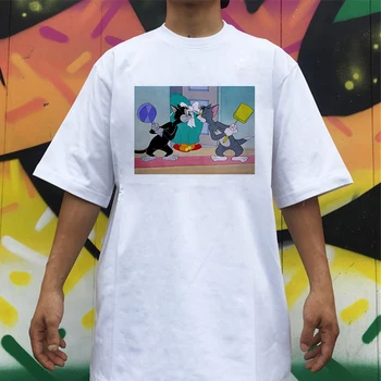

Men T Shirt Classic Cartoon Cat and Mouse Cute Animated Printing Spoof Picture Funny TShirt homme tee shirt Leisure Men Tops Tee