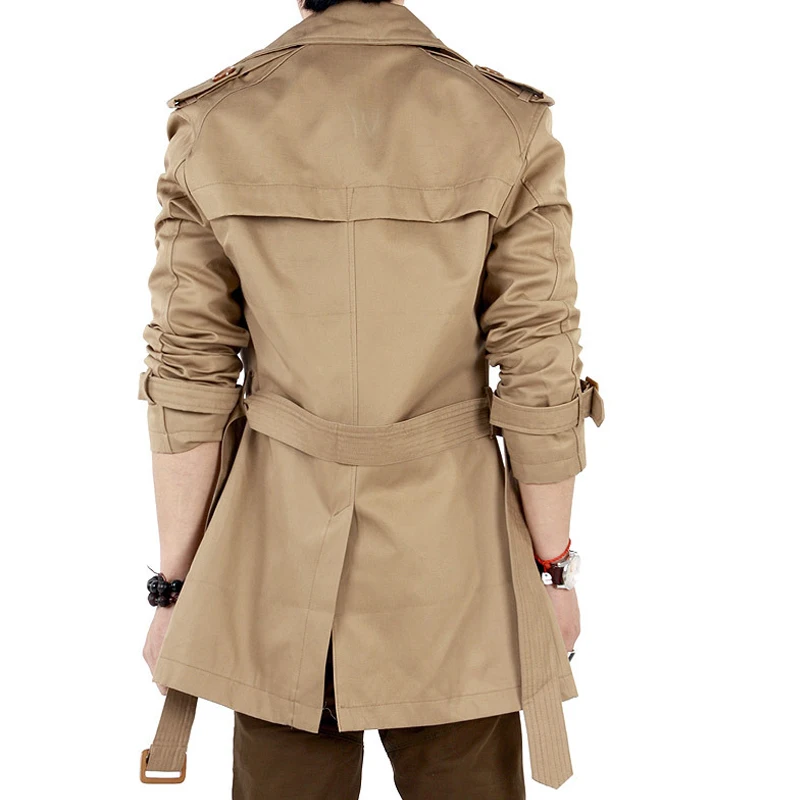 Men's Windbreaker Jacket Vintage Black Khaki Spring Autumn Business Trench Male Double Breasted Retro Classic Long Coat Men 2