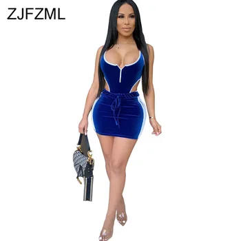 

Velvet 2 Piece Outfits for Women Fall Winter Festival Rompers Bodysuit+Mini Skirts Sweatsuits Vintage Velour Two Piece Tracksuit