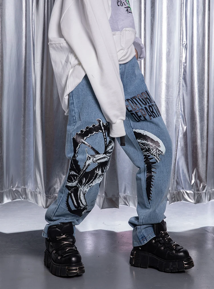 UNCLEDONJM брюки для скейтборда мото и байкерские джинсы с принтом мужские джинсовые штаны в стиле хип-хоп джинсы свободного кроя джинсовые штаны Harajuku ED925