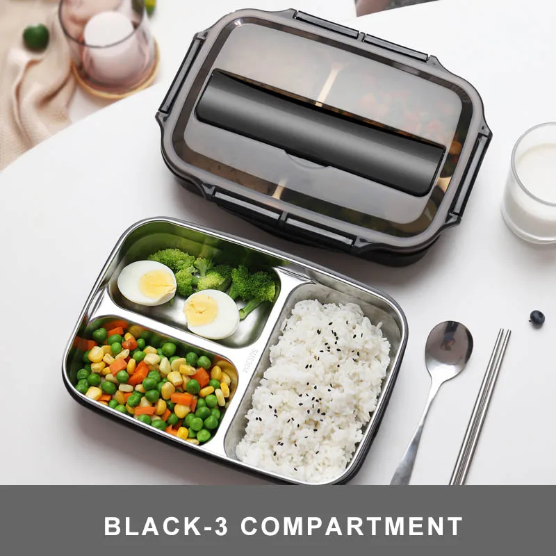 Baispo Portablex изоляционный Ланч-бокс с отделением 304 из нержавеющей стали, Bento box, японский контейнер для микроволновой печи с подогревом - Цвет: Transparent Black 3