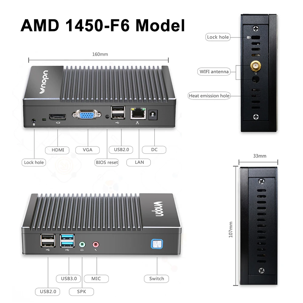 Дешево Без вентилятора AMD A6 1450 Quad core мини ПК с системой Windows Win10 Linux игровой компьютер WI FI HDMI HTPC DDR3L 8G Оперативная память 256G SSD Desktop Minipc