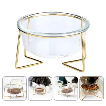 

1pc Glass Bowl Pet Feeder Dog Cat Food Feeding Basin High Base Feeding Bowl