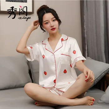 

Summer Print Daily High Quality Womens Sexy Shorts Sleeve Sleepwear Short Nightwear Pant Sets